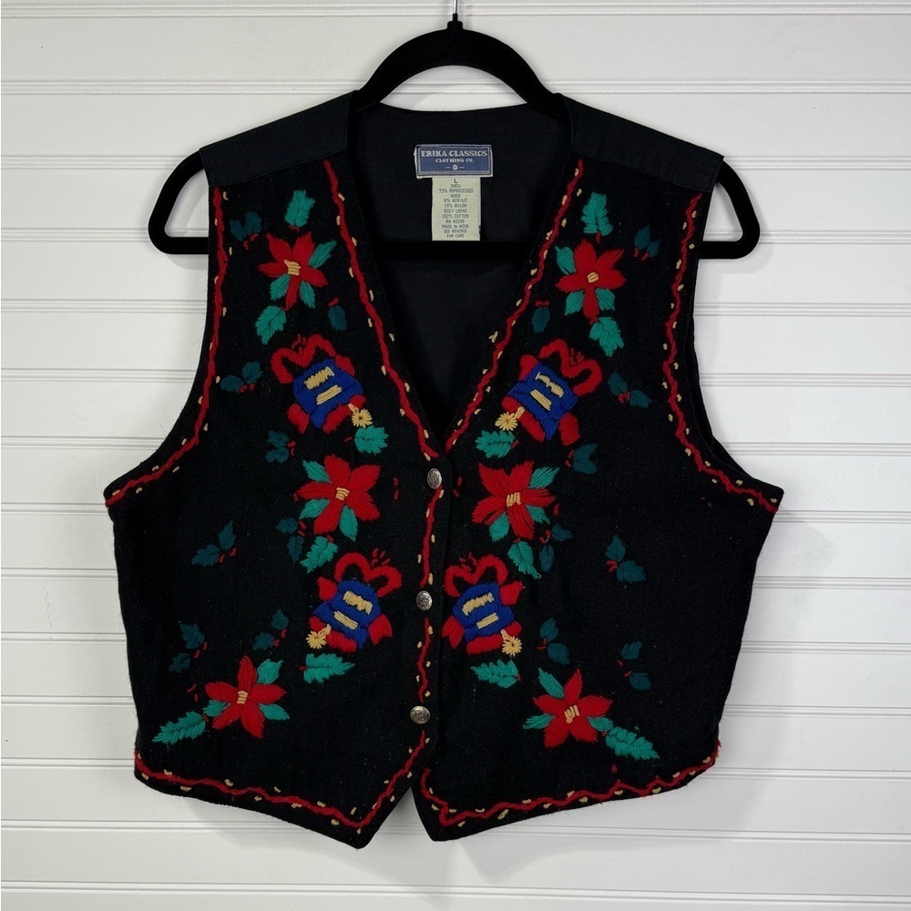 Vintage Erika Classics Clothing Co. Christmas Poinsettia Vest. Size Large.